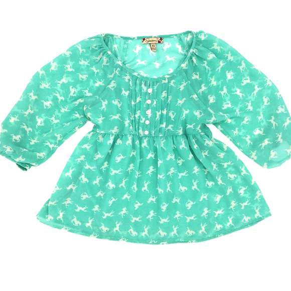 Speechless Mint Green Horses Sheer Blouse Girls XL - Picture 1 of 5